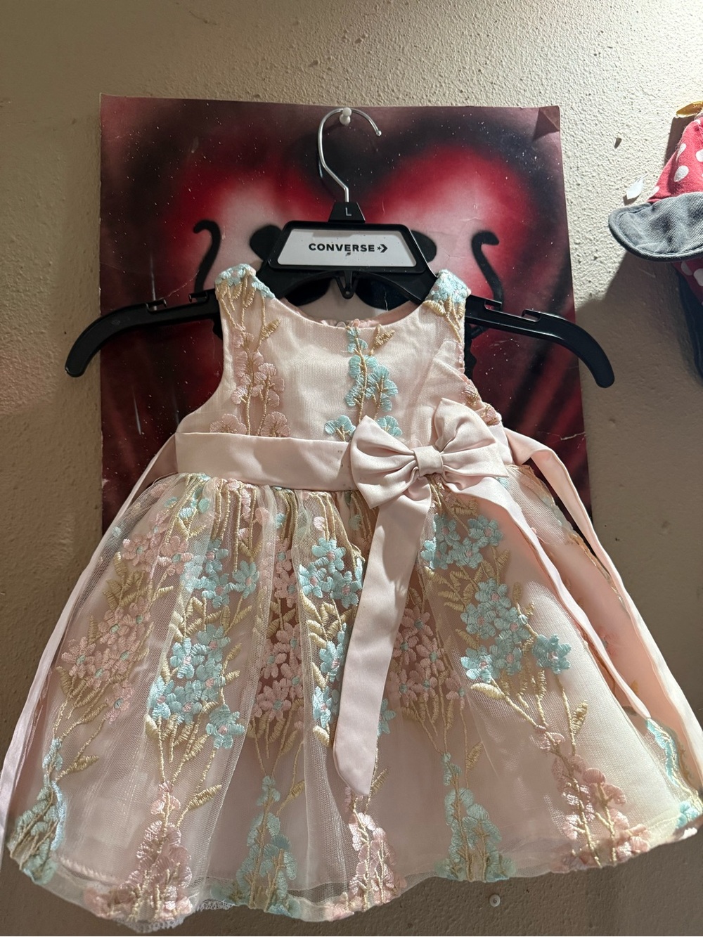Converse Pink Floral Embroidered Tulle Dress with Bow